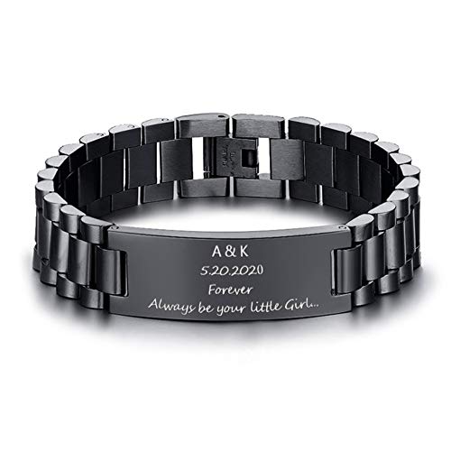 Personalized Mens Bracelets, Sterling Silver Engraved Leather