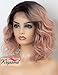 K'ryssma Ombre Pink Lace Front Wig Wavy Rose Blonde Short Bob Synthetic Wig with Dark Roots L Part Pastel Pink Ombre Wigs with Deep Side Parting