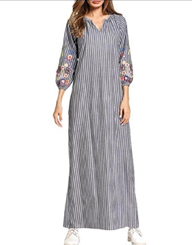 Winwinus Womens Middle East Turkey Muslim Stripes Long-Sleeve Long Dresses
