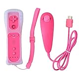 Jozabova New Remote and Nunchuck Controller Combo Set Bundle Remote and Silicon Case + Wrist Strap for Wii (WII, Pink)