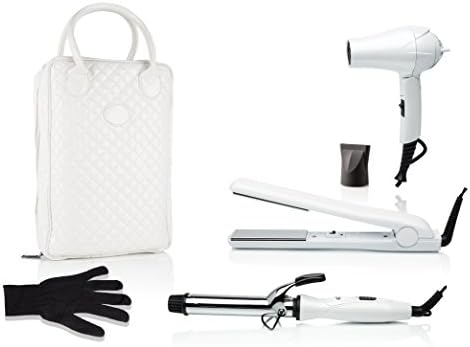 Fashionable Travel 5-Piece Hair Tool Styling Kit with Luxury Carrying Bag Included (White)
