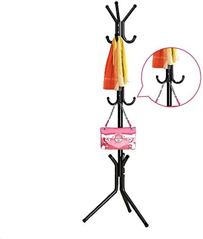 TaoMi Homw- Home shelves 6 hook/bedroom clothes rack/floor hanging hanger / 172 * 43cm single rod coat rack/Pink, black, white clothes hat frame/multi-functional bearing large (Color : Black)