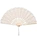 BABEYOND Cotton Lace Folding Handheld Fan Embroidered Bridal Hand Fan with Bamboo Staves for Wedding Decoration Dancing Party