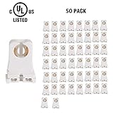 UL Listed Non-shunted T8 Lamp Holder, Ruixin Socket Tombstone for LED Fluorescent Tube Replacements Turn-type Lampholder, Medium Bi-pin Socket for Programmed Start Ballasts (50-Pack)