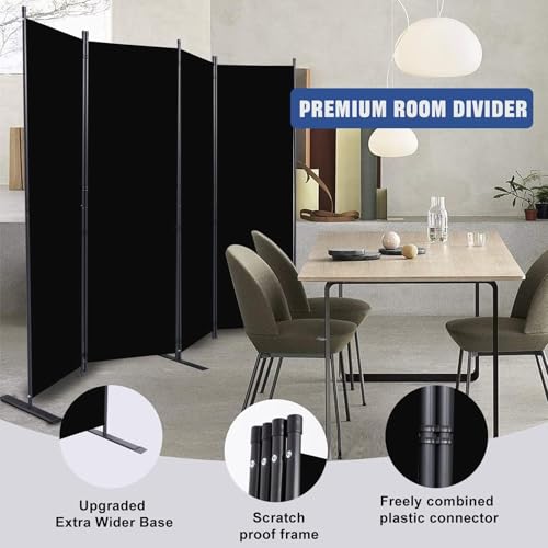 4Panel Room Dividers Screens, Portable Folding Wall Privacy Separation, Freestanding Partition Separator Screen for Home Dorm Studio Office Bedroom, 220 * 44 * 178Cm Black
