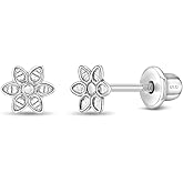 925 Sterling Silver 4mm Babies Cute Flower Screw Back Earrings, Screw Back Locking for Infants & Little Girls - Nature Lover Children, Flower Studs