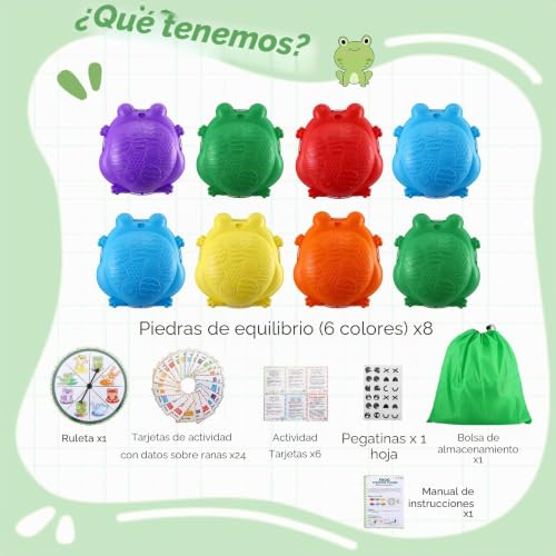 Jradse Frog March Stones for Children, 8 Pieces of Non-Slip Sensory Calculations, Indoor/Outdoor Motor Set 3-8 Years, Develops Motor Skills, Supports 120 kg