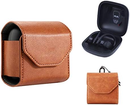 Case for Powerbeats Pro, Flip Magnetic Case with Carabiner & Neck Lanyard, Outdoor Travel Case Protective Cover for Powerbeats Pro (Brown)