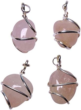 SATYAMANI Natural Energized Original Rose Quartz Tumble Gemstone Wrapped For Unconditional love Quartz Stone Pendant (Pack of 1 Pc.)