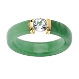 10K Yellow Gold Round Genuine Green Jade and Round