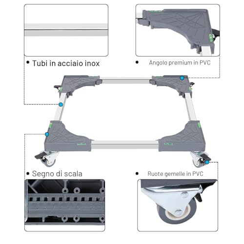 W B D WEIBIDA Washing Machine Trolley with 4 Wheels with Locking, Heavy Load 200 kg Base, Adjustable Width 40-62 cm Mobile Also for Dryer and Refrigerator