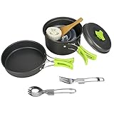 TOPQSC Compact Camping Gear Backpacking Gear/Ultralight Cookware/Lightweight Cooking Pots Cooking Equipment Cookset Durable Pot Pan Bowls – Free Folding Spork, Nylon Bag