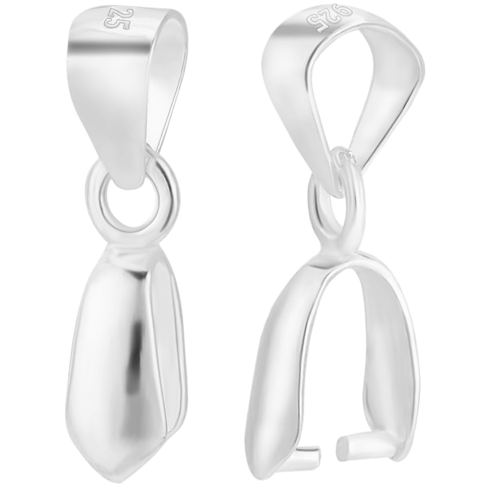 Beebeecraft 1 Box 6Pcs Pendant Pinch Bails 925 Sterling Silver Snap on Bails Pendant Holder Hook Chain Connectors Clasp Pinch Clip for Necklace Jewelry Dangle Charms DIY Craft Making