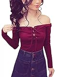 Blooming Jelly Women's Front Lace Up Off Shoulder Long Sleeve Crop Tops