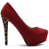 Ollio Women's Platform Shoe Faux Suede Stiletto Leopard High Heels Multi Color Pump