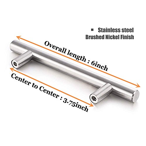 Aybloom Cabinet Handles - Pack of 30 Stainless Steel Brushed Nickel Finish Hollow Tube T Bar Drawer Pulls for Kitchen Furniture Hardware (Overall Length: 6", Hole Center: 3-3/4")