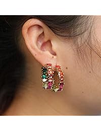 ATJMLADYJEWELRY - Pendientes de aro para mujer, chapados en oro, de lujo, con circonita cúbica arcoíris 2019, joyas coloridas