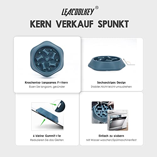 LEACOOLKEY Langsamer Futter Hundenapf,Puzzle Hundefutternapf Anti-Schlucken Interaktiver Hundenapf und Wasser-Hundenapf für kleine/mittelgroße Hunde, Blau, 360ml