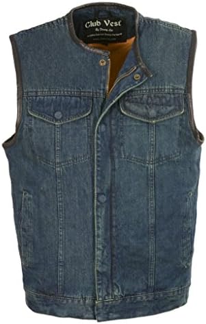 Club Vest Men's Collarless Denim with Hidden Zipper BLUE X - Large