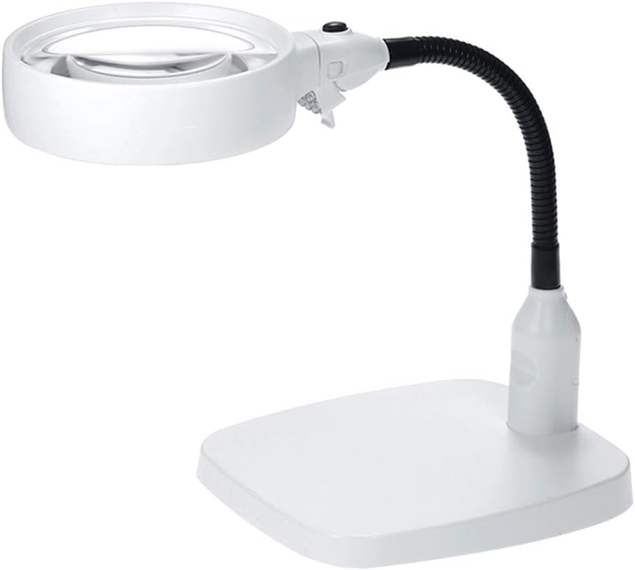 10X Lighted Desktop Magnifier - Extra Large 4.7 Inch Lens Sturdy Stand - Hands Free Adjustable Design with 6 Bright LEDs - Illuminated Tabletop Magnifying Glass Lamp with Light for Reading