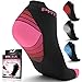 Compression Running Socks Men & Women - Best Low Cut No Show Athletic Socks for Stamina Circulation & Recovery - Durable Ankle Socks for Runners, Plantar Fasciitis & Cycling - 4 PAIRS PNK BLK S/M
