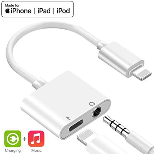 Headphones Adapter for iPhone 7 Adapter 3.5mm AUX Audio Dongle Earphone Compatible for iPhone 7/7P/8/8P/X/XS and iPad/iPod 2 in 1 Headphone Audio Jack Accessories Cable Connector Support All iOS