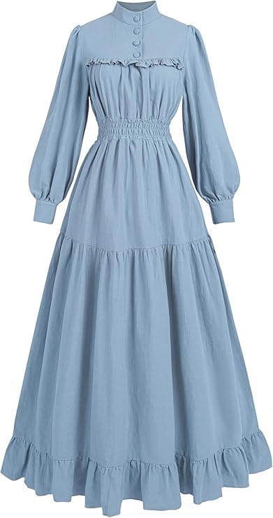 NSPSTT Victorian Dress for Women Long Sleeve Medieval Dresses Women's Victorian Vintage Cotton Long Sleeve Dress Renaissance Costume Witch Dresses, Blue, S