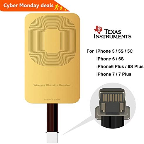 Qi Charger Receiver Wireless Charging Adapter Applicable for iPhone 7 6s Plus 6 SE 5s 5c 5 4s 4 iPhone7 iPhone6s iPhone6 i7 i6s i6 p i6p i6sp i5 S i7p Cordless Charge with TI Chip Receptor Module Card
