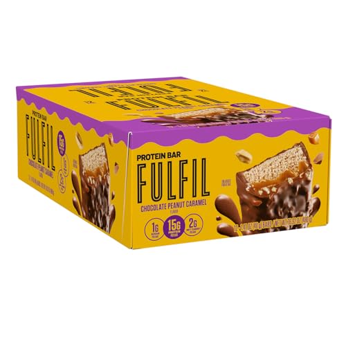 FULFIL PROTEIN SNACK BARS, CHOCOLATE PEANUT CARAMEL FLAVORED, GLUTEN FREE WITH 15G PROTEIN, PANTRY STAPLES, 12 COUNT