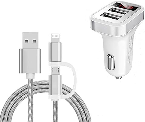 Car Phone Charger, Rowell 2 Port USB Car Charger With Apple USB Cable + Micro USB Charging Cable for iPhone 8 7 7s 6s Plus and for Android Galaxy S8 S7 S6 Note 8 and other smartphones