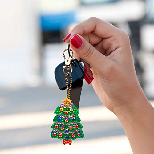 5D Diamond Painting Keychain Christmas Tree Elk Key Ring Full Drill Mosaic Making Diamond Painting Pendant for Art Craft Key Ring Phone Charm Bag Decor(5 Pack)