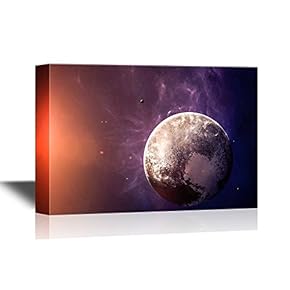 Astronomy Canvas Wall Art - The Pluto with Moons Shot from Space - Gallery Wrap Modern Home Art | Ready to Hang - 12x18 inches
