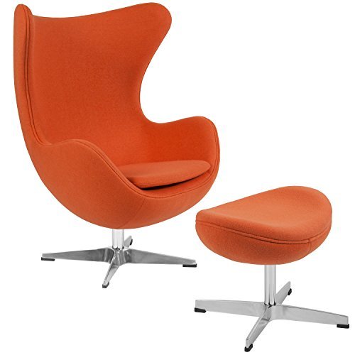 Flash Furniture Orange Wool Fabric Egg Chair with Tilt-Lock Mechanism and Ottoman