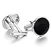INBLUE Men's Rhodium Plated Enamel Cufflinks Silver Tone Black Stud Set Tuxedo