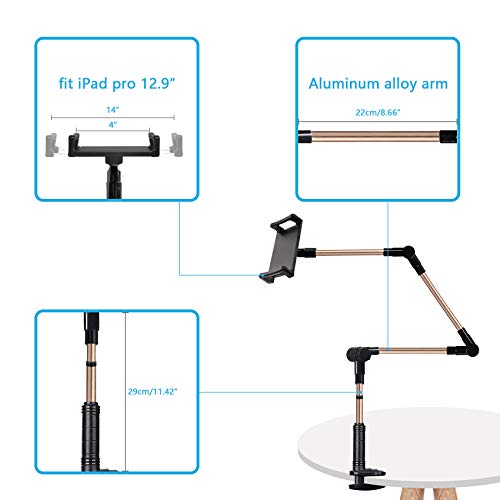 cshare Adjustable Tablet Stand Holder, Lazy Tablet Mount, Flexible Bracket Swing Arm Clamp Clip Phone Fire Tablet Stand for Bed Desk Kitchen Office Compatible with 4-14 inch iPad Pro, Samsung, NS