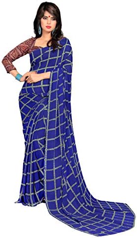MirchiFashion Women's Faux Georgette Printed Saree (8018_Blue)