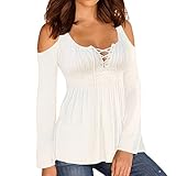 SUNNOW Women Sexy Open Cold Shoulder Bandage Shirts Tops Blouse