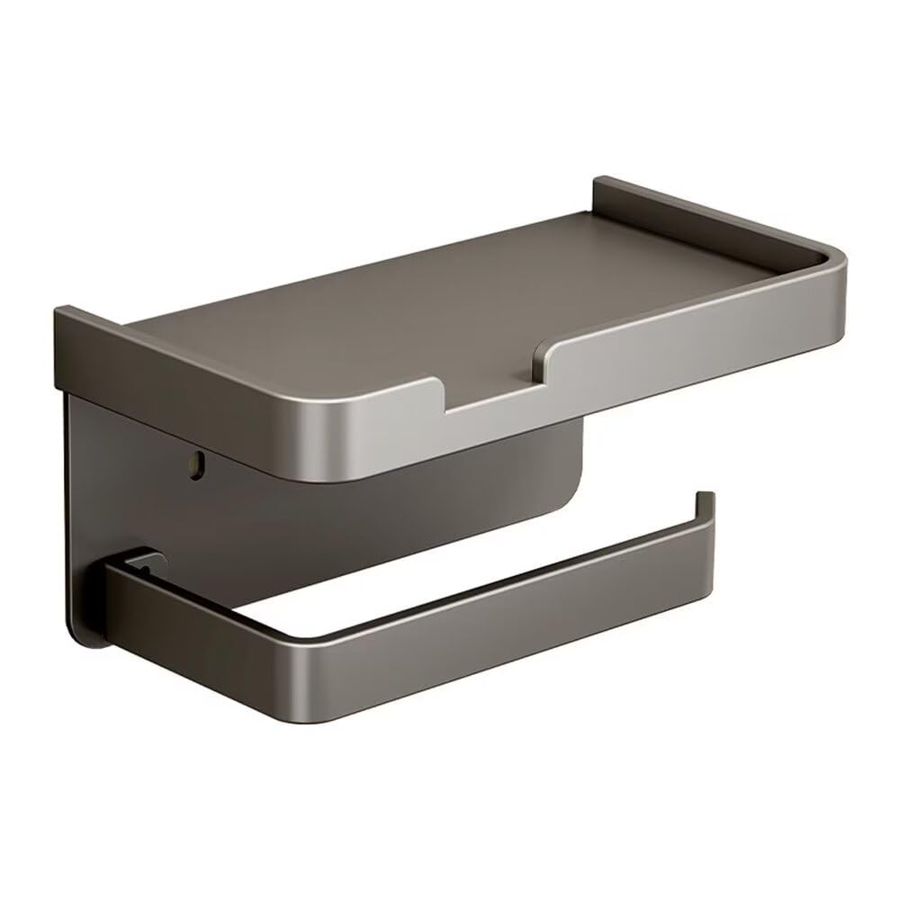 Toilet Paper Roll Holder with Phone Shelf,Wall Mounted Toilet Paper Holder,Rustproof Bathroom Washroom Kitchen Hotel Tissue Roll Holder with Shelf,Toilet Paper Roll Grey