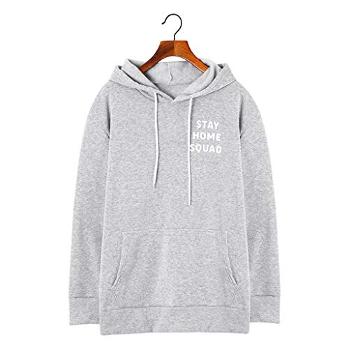 Hebe Top Women's Stay Home Squad Graphic Prints Sweatshirt Teens Cute Casual Hoodie Tops Gray