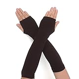 Flammi Women's Fingerless Arm Warmers Gloves Knit Thumb Hole Gloves Mittens (Coffee)