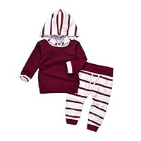 SERAIALDA 2pcs Toddler Baby Boys Girls Long Sleeve Stripe Hoodie Sweatshirt Tops Sweatsuit Pants Outfit Clothing Set Red 70