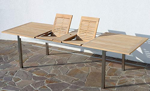 ALEOS. Gartengarnitur Edelstahl Teak Holz A-Grade Batyline Set Ausziehtisch 200-240-280 x 100 cm + 8 Sessel mit Batyline Bespannung Serie Kuba-BRAUN Gastroqualität – Bild 4