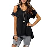 TOOGOO(R) Women Sexy Off Shoulder Cut Out Slit Sleeve Loose Stretch T-Shirt Top-Black UK10