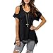 TOOGOO(R) Women Sexy Off Shoulder Cut Out Slit Sleeve Loose Stretch T-Shirt Top-Black UK10