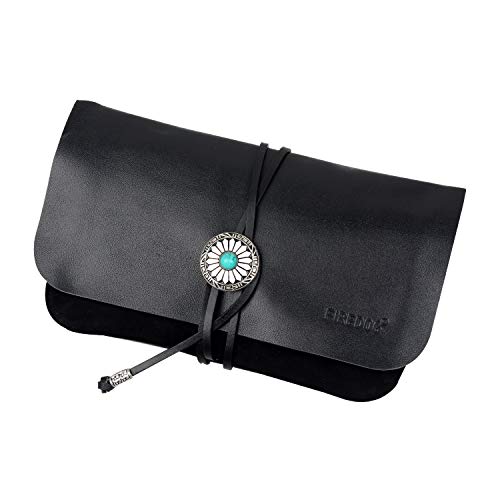 FIREDOG Tobacco Pouch, Genuine Leather Pipe Pouch Vintage Rolling Smoking Travel Folding Tobacco Bag Carrying Storage Holder(Black)