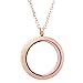 Zysta Rose Gold Round Locket Pendant Necklace 30mm Matte Stainless Steel Clear Glass Living Memory Floating Charms Stone Storage