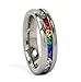 Rainbow Super Full String Clear & Rainbow Ring - Gay & Lesbian Pride Stainless Steel Ring (Great as Gay Gift or Wedding Marriage or Engagement band w/ CZ Stones). GLBT / LGBT Pride Jewelry (6)