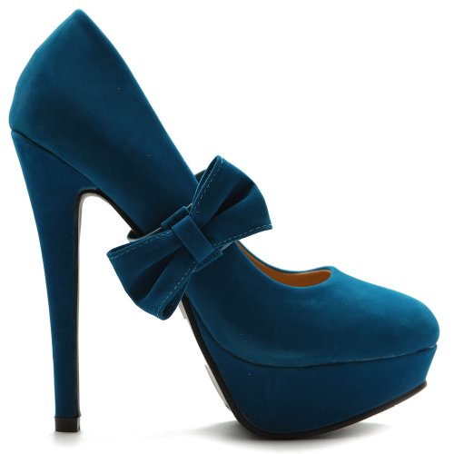 Ollio Women s Shoe Mary Jane Platform Faux Suede Ribbon Band High Heel Multi Color Pump (9, Blue)