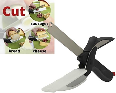 Stainless Steel Knife with Cutting Board Built-in Multifunctional Clever Food, Vegetable or Fruit Heavy Duty Sharp Chopper for Quick and Easy Cutting in Your Kitchen and on Picnics