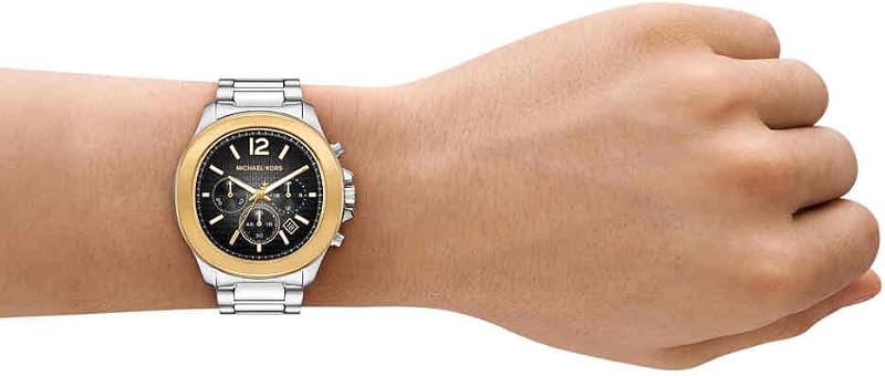 Relógio Sage para homens, movimento cronógrafo de quartzo de 44 mm com bracelete em aço inoxidável, 44 mm, tom prateado e preto